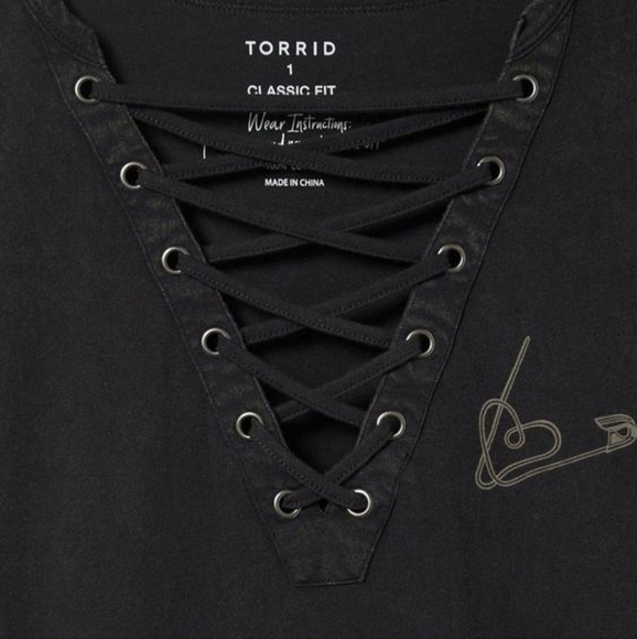 Heart Pin Classic Fit Cotton Jersey Lace-Up Neck Tee - Picture 2 of 7